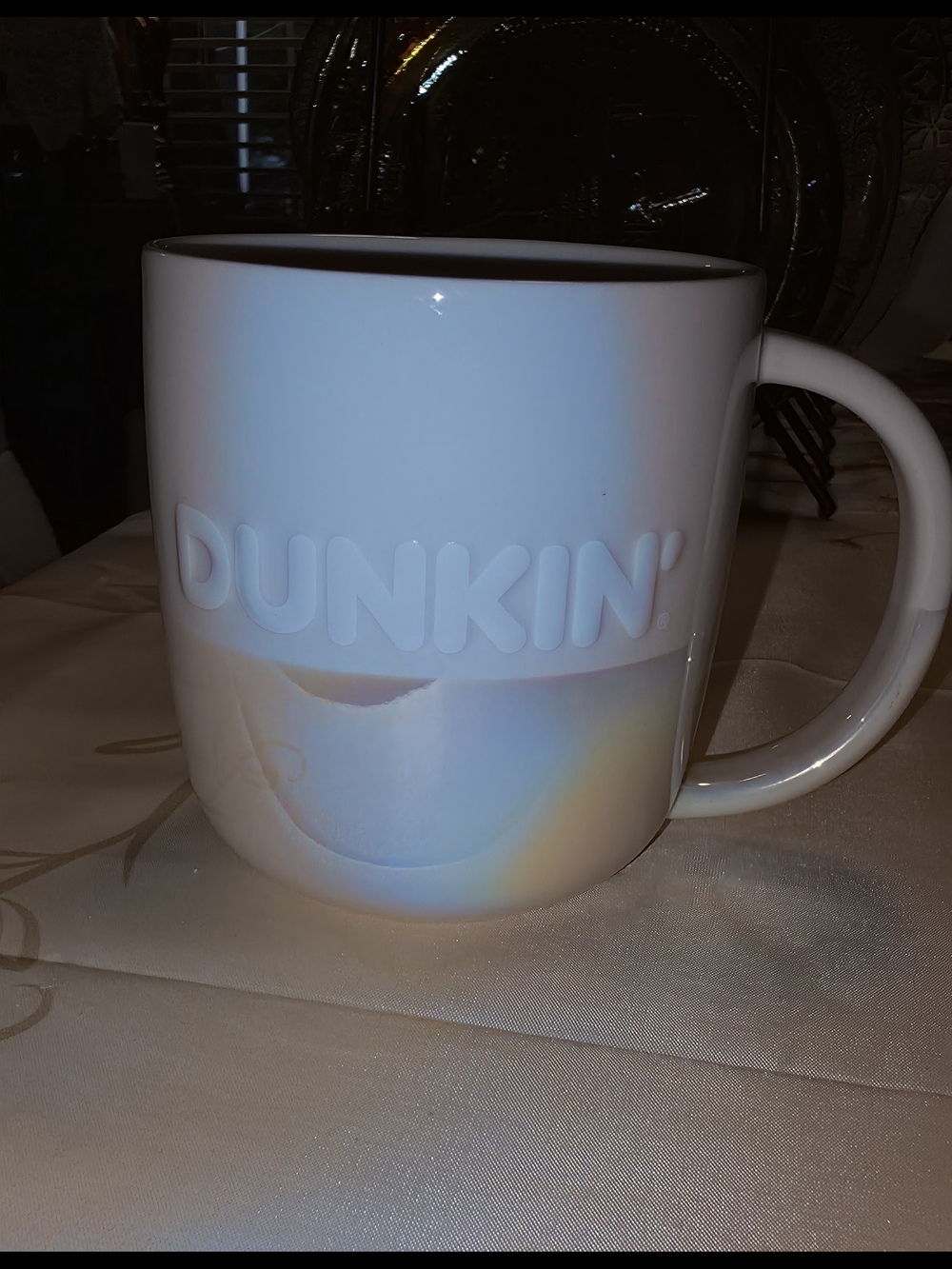 Dunkin' Iridescent White Ceramic Coffee Mug